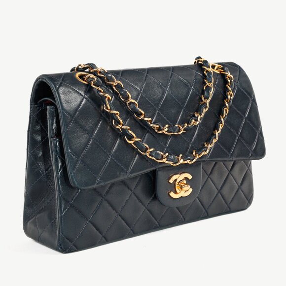 Chanel Navy Lambskin Leather Classic Medium Double Flap Shoulder Bag - Picture 2 of 16